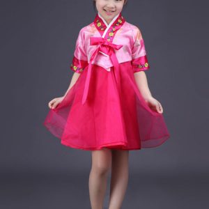 Halloween Korean Costume Girls' Satin Bowknot Short Sleeve Color Block Shift Traditional Hanbok Dress Costume