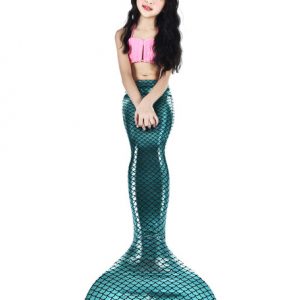 Halloween Mermaid Costume Kids Halter Teal Fishtail Swimsuits 2 Piece Set