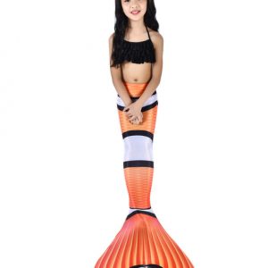 Halloween Mermaid Costume Kids Orange Fishtail Swimsuits 2 Piece Set