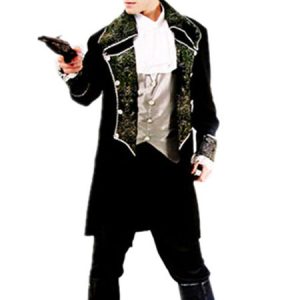 Halloween Pirate Costume Men's Black Silver Captain Costume Outfit Halloween