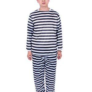 Halloween Prisoner Costume Men's Stripe Convict Costume Halloween