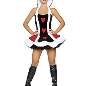 Halloween Queen of Hearts Sexy Short Costume with Hearts Pattern Halloween