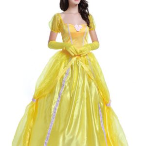 Halloween Sexy Costume Princess Yellow Women Costume Outfit Dresses And Gloves