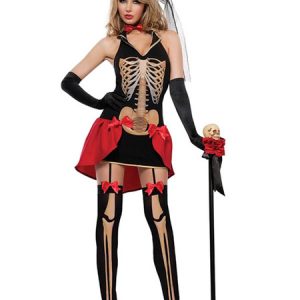 Halloween Sugar Skull Costume Women's Black Skeleton Costume In 4 Piece Set Halloween