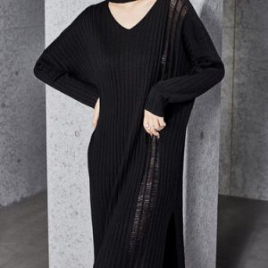 Halter Simple Slit Plain Sweater Dress