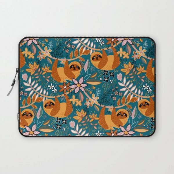 Happy Boho Sloth Floral Computer Cover by micklyn - Laptop Sleeve - 13"