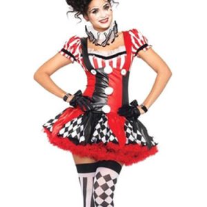 Harley Quinn Black And Red Costume Jester Clown Circus Costume Outfit Women's Carnival Fancy Dress Halloween