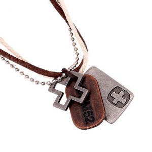 Hemp Rope Punk Necklace Cross Hangtag Pendants Multilayer Men's Necklace