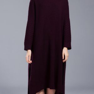 High Low 3/4 Sleeve Casual Knitted Sweater Dress