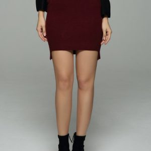 High Low Casual Solid Knitted Mini Skirt