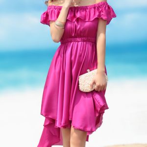 High Low Girly Ruffled Off Shoulder Mini Dress