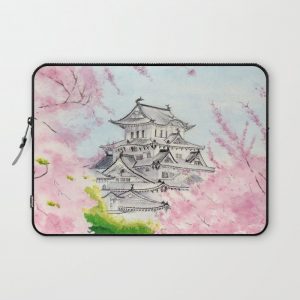 Himeji Castle , Art Watercolor Painting print by Suisai Genki , cherry blossom , Japanese Castle Computer Cover by SuisaiGenki - Laptop Sleeve - 13"