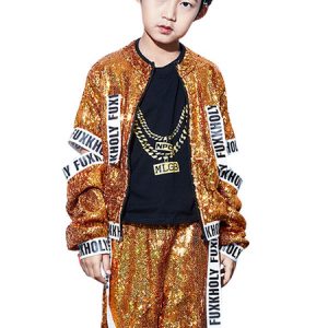 Hip Hop Dance Costumes Boys Blue Sequin Letters Print Street Dancing Costume