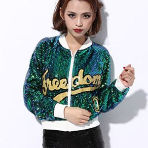 Hip Hop Dance Sequin Costume Red Glitter Sexy Women Dancing Jacket Top