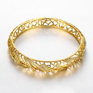 Hollow Nets Brass Bangle Bracelet Embedded with AAA Zircon with An Opening Golden & Rose Golden Fashional Accessories for Women