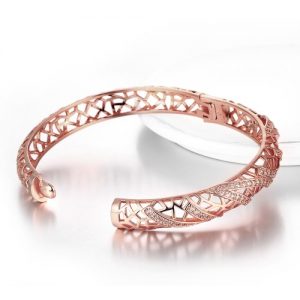 Hollow Nets Brass Bangle Bracelet Embedded with AAA Zircon with An Opening Golden & Rose Golden Fashional Accessories for Women