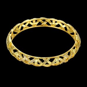 Hollow Nets Brass Bangle Bracelet Embedded with AAA Zircon with An Opening Golden & Rose Golden Fashional Accessories for Women