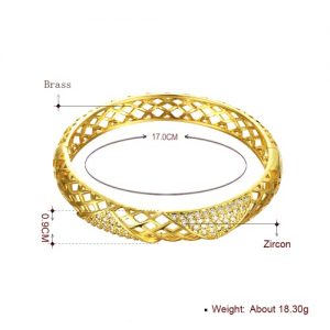 Hollow Nets Brass Bangle Bracelet with AAA Zircon Embedded in Triangles with An Opening Golden & Rose Golden Fashional Accessories for Women