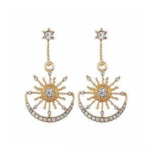 Hollow Star And Moon Rhinestone Drop Earrings