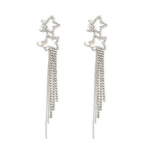 Hollow Star Tassel Rhinestone Earrings