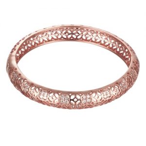 Hollow Window Lattices Brass Bangle Bracelet Embedded with AAA Zircon with An Opening Golden & Rose Golden Fashional Accessories for Women