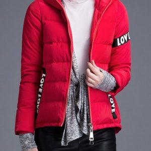 Hoodie Appliqued Pockets Casual Down Coat