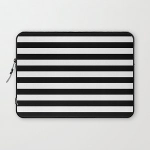 Horizontal Stripes (Black/White) Computer Cover by 10813 Apparel - Laptop Sleeve - 13"