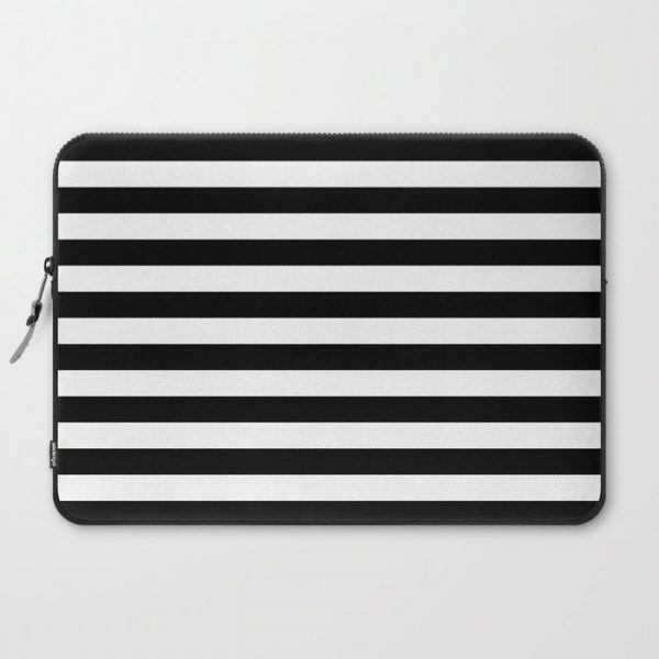 Horizontal Stripes (Black/White) Computer Cover by 10813 Apparel - Laptop Sleeve - 15"