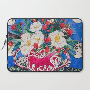 Horse Urn with Tiny Apples and Matilija Queen of California Poppies Floral Still Life Computer Cover by Lara Lee Meintjes - Laptop Sleeve - 15"