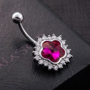 Hot Fashion Sexy Copper Flower Zircon Crystal Rhinestone Navel Belly Button Rings Nail Piercing Body Jewelry for Women Gift