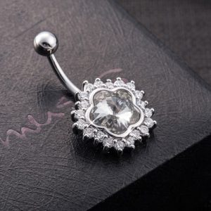 Hot Fashion Sexy Copper Flower Zircon Crystal Rhinestone Navel Belly Button Rings Nail Piercing Body Jewelry for Women Gift