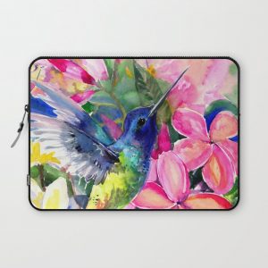 Hummingbird and Plumeria Florwers Tropical bright colored foliage floral Hawaiian Flowers Computer Cover by SurenArt - Laptop Sleeve - 13"