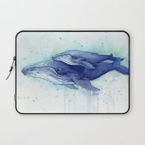 Humpback Whale Watercolor Mom and Baby Painting Whales Sea Creatures Computer Cover by Olechka - Laptop Sleeve - 13"