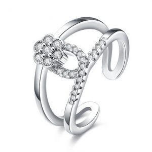 INALIS Sweet Luxury Ring Flower Zircon Two Layer Elegant Ring