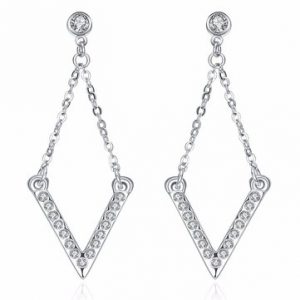 INALIS® Triangle Tassel Rhinestone Silver Women Earrings