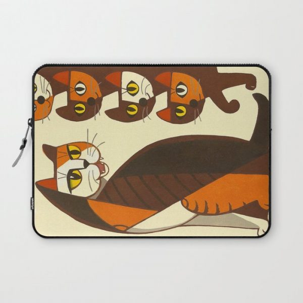 Inagaki Tomoo Vintage Japanese Woodblock print mid century Modern Cubism Art Cats Feline Computer Cover by EnShape - Laptop Sleeve - 13"