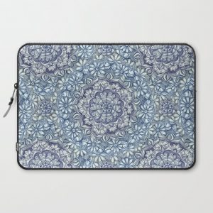 Indigo Medallion with Butterflies & Daisy Chains Computer Cover by micklyn - Laptop Sleeve - 15"