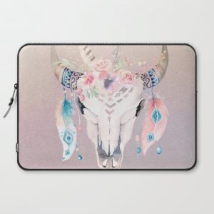 Iridescent Pearl Boho Chic Skull Glam Floral Horns Computer Cover by Christyne - Laptop Sleeve - 15"