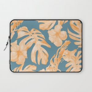 Island Hibiscus Palm Coral Teal Blue Computer Cover by Simple Luxe - Laptop Sleeve - 13"