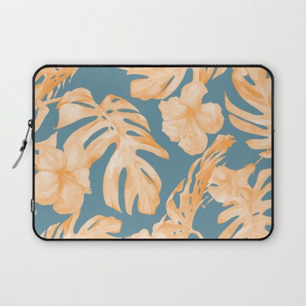 Island Hibiscus Palm Coral Teal Blue Computer Cover by Simple Luxe - Laptop Sleeve - 13"