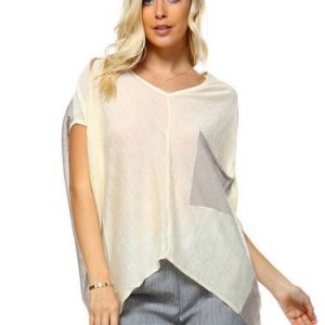 Ivory Knitted Casual Color-block High Low Tunic