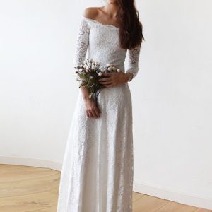 Ivory Off Shoulder Swing Elegant Lace Evening Dress