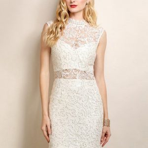 Ivory Sequins Ruffled Pierced Lace Party Dress