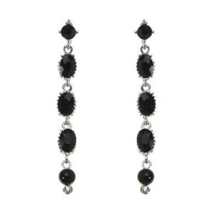 JASSY® Black Gemstone Long Platinum Earrings