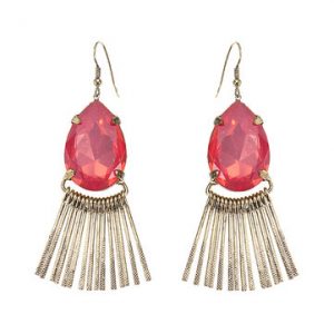 JASSY® Pink Crystal Drop Tassel Earrings