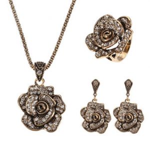 JASSY® Rose Flower Rhinestone Jewelry Set