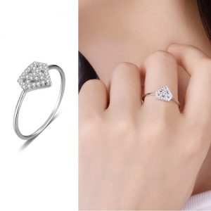 JURE 925 Sterling Silver Ring Zirconia Heart-shaped Wedding Engagement Ring Proposal Bridal Halo Replacement