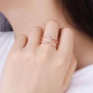 JURE 925 Sterling Silver Ring Zirconia Wedding Engagement Ring Proposal Bridal Halo Rose Gold Replacement