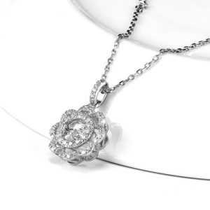 JURE Fashionable S925 Sterling Silver Pendant Rotatable Sparkle Zirconia Flower-shaped Pendant Necklace 18 Inch