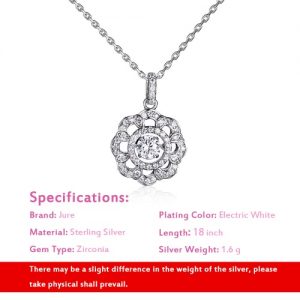 JURE Fashionable S925 Sterling Silver Pendant Rotatable Zirconia Sparkle Pendant Flower-shaped Necklace 18 Inch